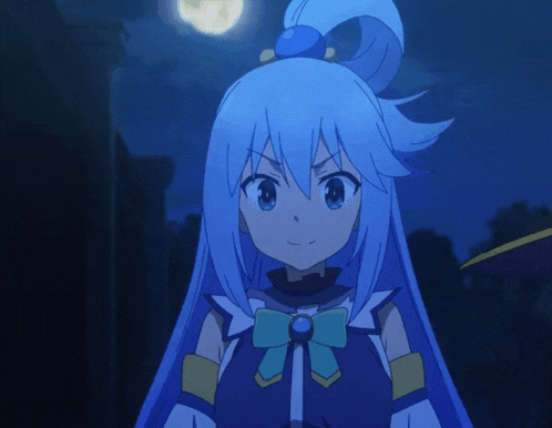 a blue haired anime girl with a bow on her head