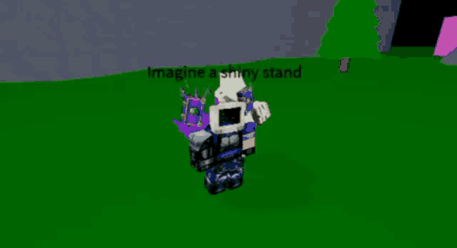 a cartoon character says imagine a shiny stand in a video game