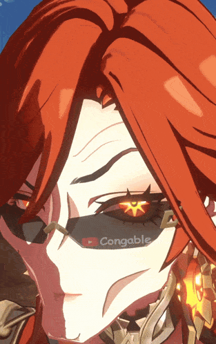 a close up of a person 's face with a congable logo on it