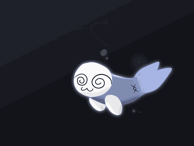 a cartoon drawing of a seal with a swirl in its eyes