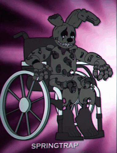 a cartoon of a bunny in a wheelchair with the word springtrap below it