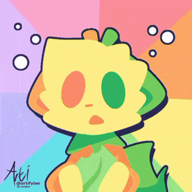 a colorful drawing of a cat with the name arti on the bottom