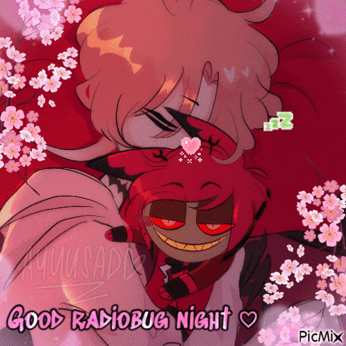 a drawing of a boy and a girl with the words good radiobug night written on the bottom