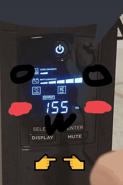 a cartoon drawing of a device that says 155 on the screen