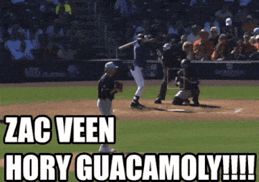 a baseball player is swinging a bat and the caption says zac veen hory guacamoly