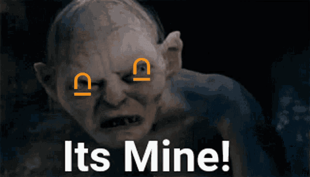 a picture of a goblin with the words " its mine " below it
