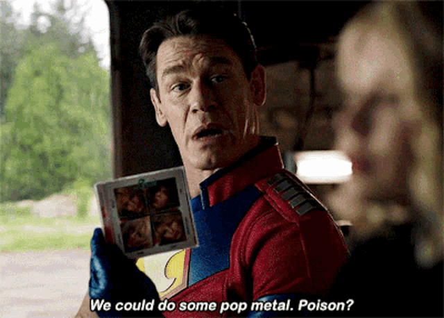 Peacemaker We Could D Some Pop Metal Poison GIF - Peacemaker We Could D Some Pop Metal Poison Poison GIFs