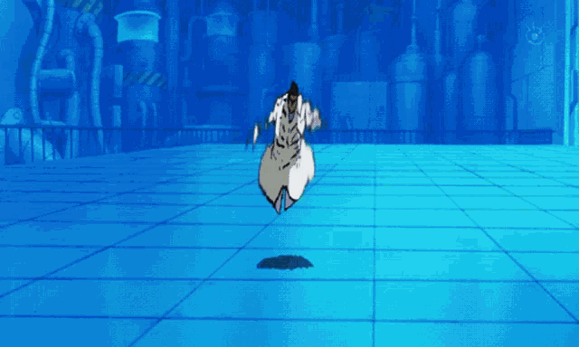 a cartoon character is jumping in the air