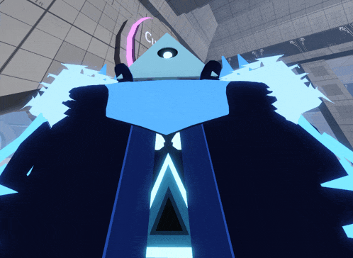 a cartoon character with a triangle head and a triangle body