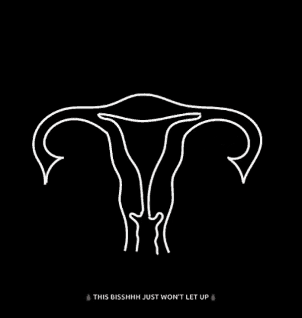 a line drawing of a woman 's uterus with an elephant 's tail giving the middle finger .