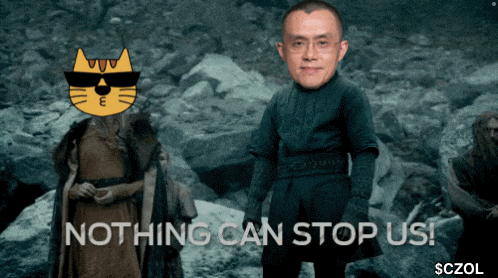 a man with a cat on his head and the words nothing can stop us written below him