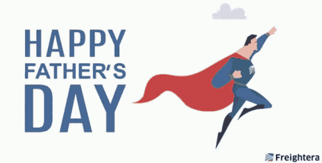 a happy father 's day poster with a superhero flying in the air