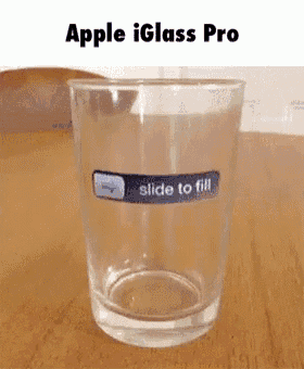 a glass with a label that says slide to fill on it