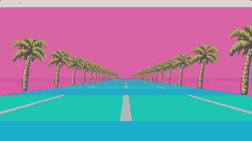 a computer screen shows a road with palm trees on both sides .