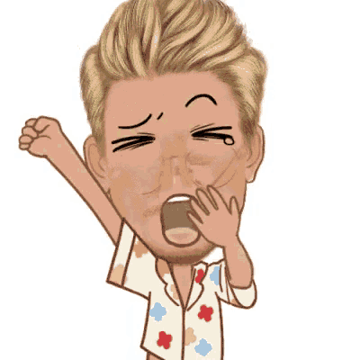 a cartoon of a man yawning and covering his mouth