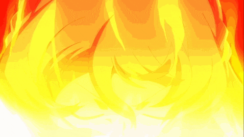 a close up of a cartoon character 's face with flames behind her