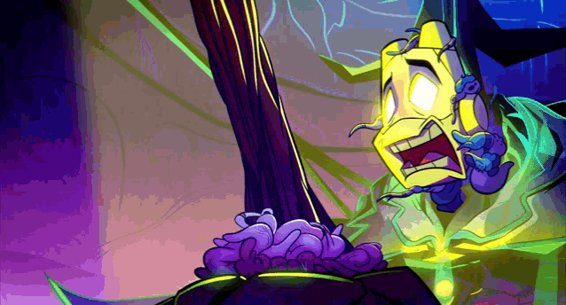a cartoon character with a surprised look on his face and a purple background