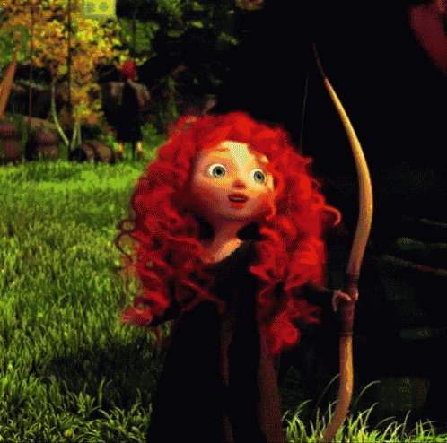 a cartoon character with red hair and a bow and arrow