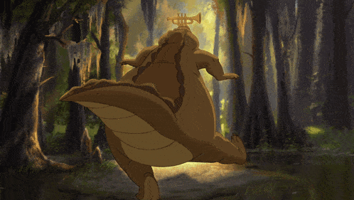 a painting of a frog in a forest with trees in the background