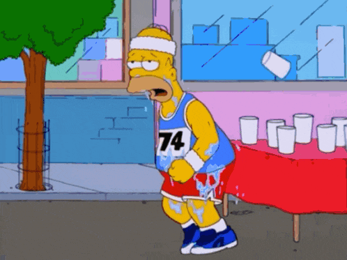 a cartoon of homer simpson wearing a number 74 tank top