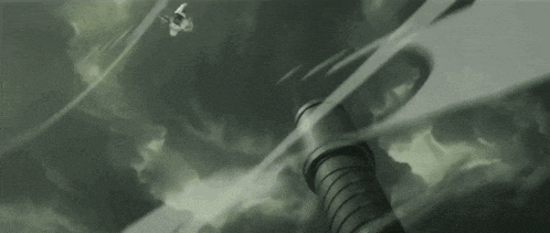 a painting of a person flying through a storm