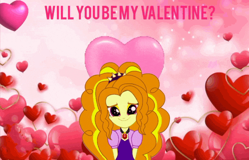a valentine 's day greeting card with a girl holding a heart and the words will you be my valentine