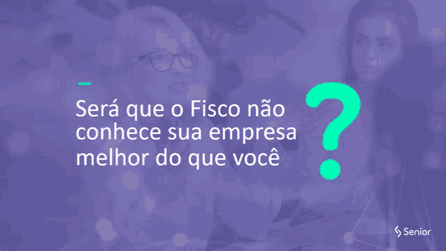a purple background with two women and a green question mark in the middle