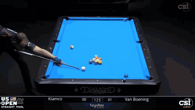 a pool table with a blue cloth that says diamond