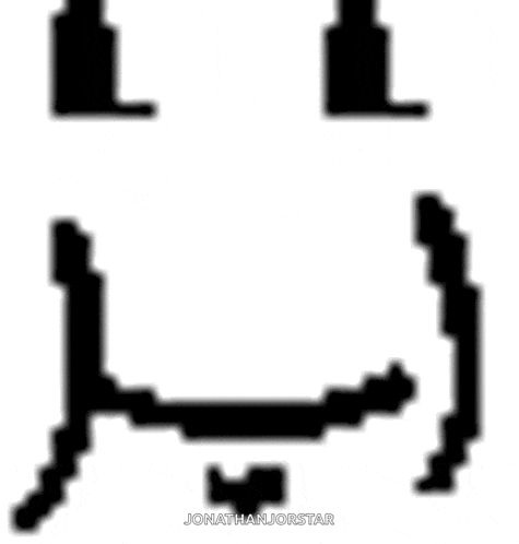 a black and white pixel art drawing of a face with a smiley face on it .