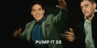 a man in a green sweater is smiling and saying `` pump it $ s '' .