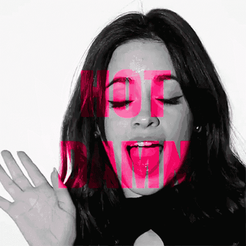 a woman is sticking her tongue out in front of the word hot damn