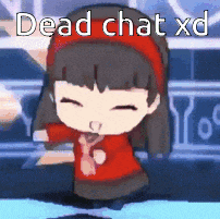 a cartoon girl is dancing with the words dead chat xd written on the bottom
