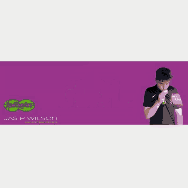 a man in a black shirt stands in front of a purple background that says coal