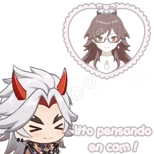 a cartoon character with horns and the words " itto pensando en cam " below him
