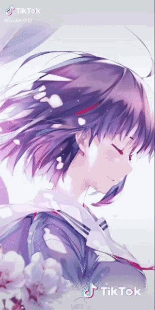 a girl with purple hair is on a tiktok