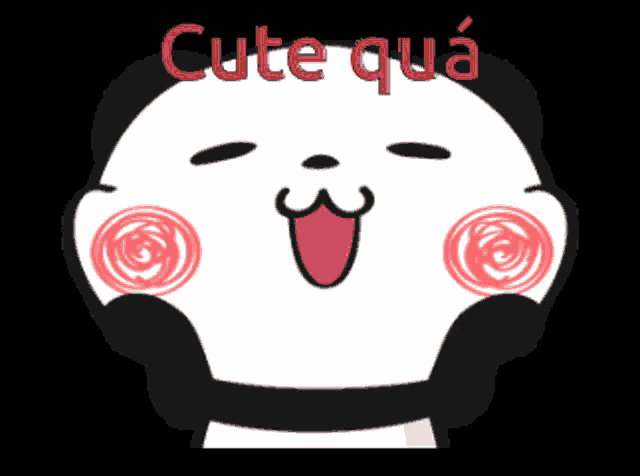 a panda bear with its tongue hanging out and the words cute qua written above it