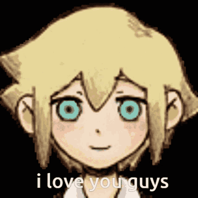 a cartoon character says i love you guys in a pixelated image