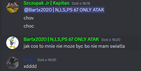 a screenshot of a discord conversation between szczepak jr kapitan and bartx2020