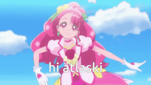 a picture of a girl with the words hi atlaski written below her