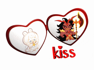 a couple of hearts with the word kiss written on them