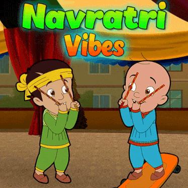 a poster for navratri vibes with two cartoon characters on it
