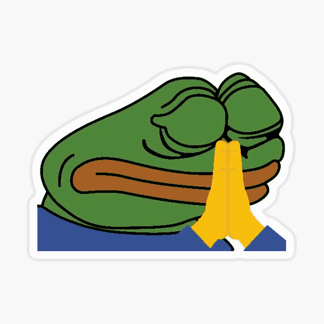 a sticker of a frog with his eyes closed and praying