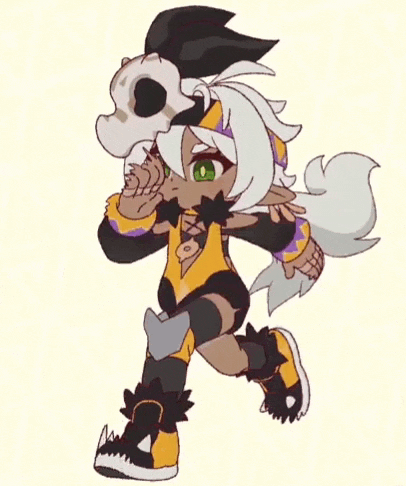 a cartoon character is holding a skull in her hand