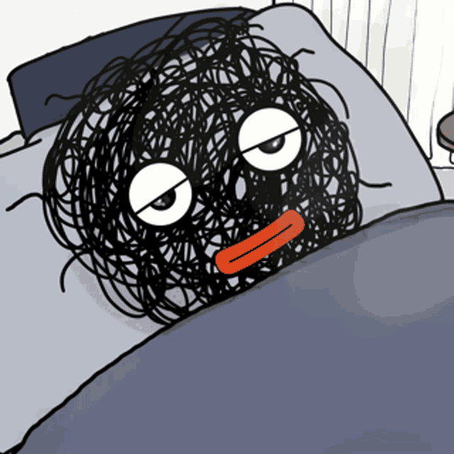 a cartoon drawing of a spider laying in bed