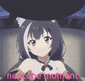 a girl with a cat ear and a speech bubble that says ' neptune moment ' on it .