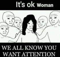 a group of people are standing around a woman .