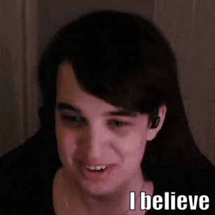 a close up of a person 's face with the words `` i believe '' written on it .