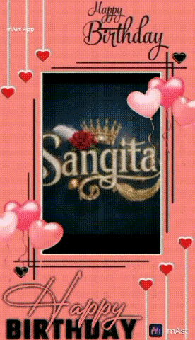 a pink birthday card with the name sangita on it