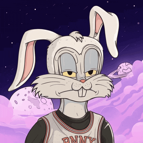 a cartoon bunny wearing a jersey that says bunny on it