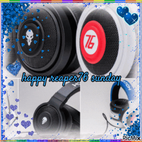a picture of headphones with the words happy reaper 76 sunday on it